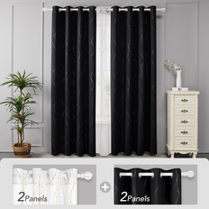 Deconovo Mix & Match Silver Print Blackout and Gold Print Sheer Curtains (52 x 72 in)