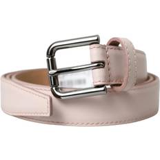 Dolce & Gabbana Pink Belts Dolce & Gabbana Light Pink Leather Silver Metal Buckle Belt