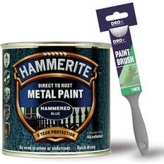 Hammerite Blue - Outdoor Use Paint Hammerite Hammered 250 ml With 1" Paint Brush Metal Paint Blue 0.25L