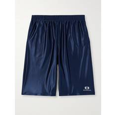 Balenciaga Bukser & Shorts Balenciaga Wide-Leg Logo-Embroidered Satin-Twill Shorts - Men - Blue