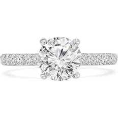 Wedding Rings Majesty Diamonds Round Lab Created Diamond Shared-Prong Solitaire with Accents 14K White Gold