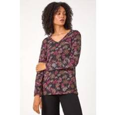 Clothing Roman Floral Print Relaxed Stretch Top - Orange