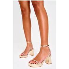 PrettyLittleThing Gold PU Square Toe Tube Platform Heels