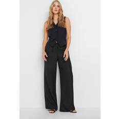 Tall Textured Drawstring Wide Leg Trousers - Black