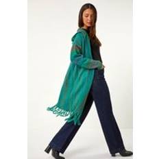 Turquoise - Woman Coats Roman Hooded Knit Longline Cardigan - Teal