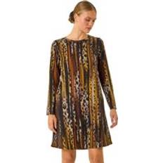 Clothing Roman Animal Print Shift Midi Dress - Tan