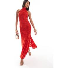 Transparent Dresses ASOS DESIGN Sheer Burnout Halterneck Maxi Dress Low Back - Red