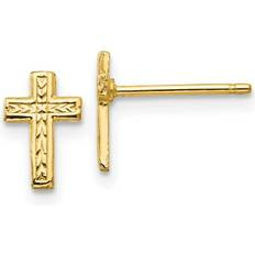 Gold - Unisex Earrings 14K Yellow Gold Polished Cross Post Earrings