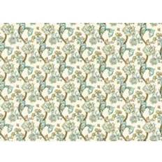 Cotton - Turquoise Fabrics Clarke & Clarke Fabric Golden Lily Embroidery F1742/03 Fabrics Gold, Turquoise