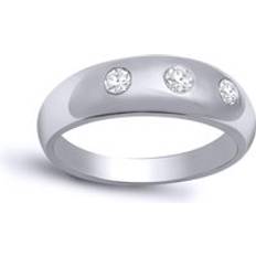 Men - White Gold Rings Jewelco London 9ct White Gold 0.33ct Diamond Domed Band Trilogy Ring 7mm 9R531 Silver X
