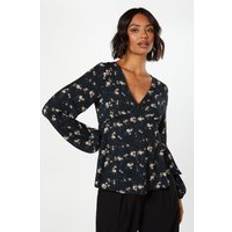 Clothing Dorothy Perkins Ditsy Floral Long Sleeve Button Front Tea Blouse - Women