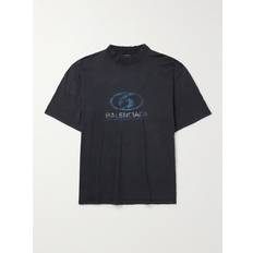 Balenciaga Unisex T-shirts Balenciaga Surfer Distressed Logo-Print Cotton T-Shirt - Black