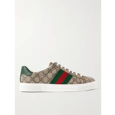Gucci Ace Leather Webbing-Trimmed Monogrammed Canvas Sneakers - Men - Brown