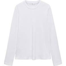 Mango Kläder Mango Long Sleeve Cotton Tshirt Dam Kortärmade T-shirt - White