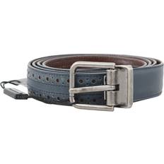 Dolce & Gabbana Gray Accessories Dolce & Gabbana Blue Perforated Leather Gray Buckle Belt Male