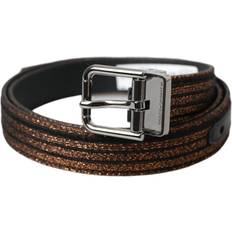 Men - Yellow Belts Dolce & Gabbana Gold Jacquard Stripes Silver Metal Buckle Belt Male