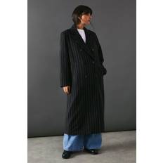 Wool Coats Warehouse Pinstripe Wool Mix Oversized Double Breasted Maxi Coat - Black