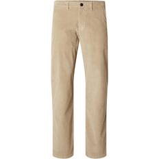 Dam - Manchester Kläder Selected Corduroy Raka Byxor - Beige