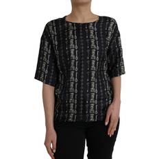 Dolce & Gabbana Blouses Dolce & Gabbana Black Key Castle Print Silk Blouse T-shirt Female