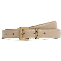 Saint Laurent Beige Accessories Saint Laurent Cassandre Slim Leather Belt - Dark Beige