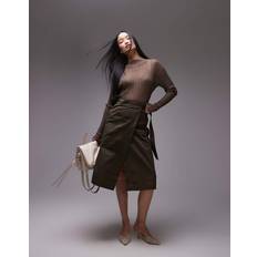 Arket Women Skirts Arket Midi Wrap Skirt Pleat Detail Utility Pocket - Dark Khaki Green