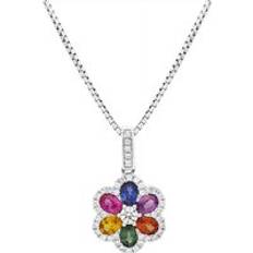 Zafiro Amuletos y Colgantes 18ct White Gold Rainbow Sapphire 1.23ct Diamond Floral Cluster Necklace Option1 Value White Gold