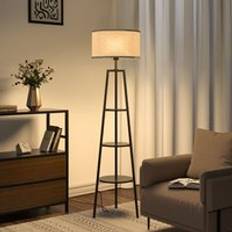 LivingAndHome Round Shelf with Fabric Lampshade Floor Lamp