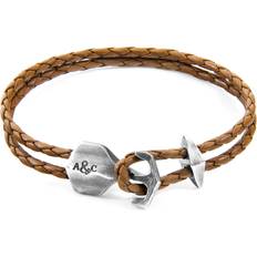 Brown Bracelets Anchor & Crew Delta Silver and Braided Leather Bracelet Light Brown 19cm