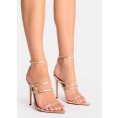 Skor Public Desire Jeany Cracked Gold Strappy Buckle Detail Heels