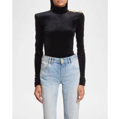 Blouses Balmain Buttoned High-Neck Velvet Top - Black