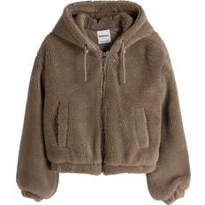 Bershka Femme Vêtements d'extérieur Bershka Jacke aus Lammfellimitat - Sand mit Kapuze-Neutral