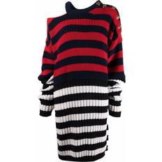 Balmain Midi Dresses Balmain Ribbed-Knit Striped Dress - Red