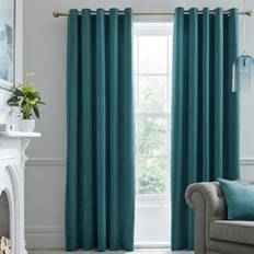 Laurence Llewelyn-Bowen Montrose Velvet Blackout-Coated Pair of Eyelet Curtains - Teal - 229 cm x 183 cm Drop