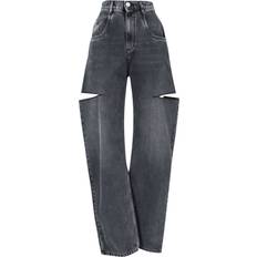 Maison Margiela Womens Black Washed Slashed Faded-wash Wide-leg Mid-rise Jeans