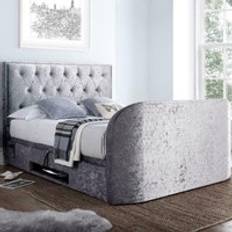 Happy Beds Lyon King Size Ottoman TV Bed Light Grey Velvet 5 ft