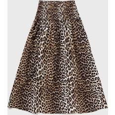 Ganni S Skjørt Ganni Printed Cotton Long Smock Skirt - Leopard