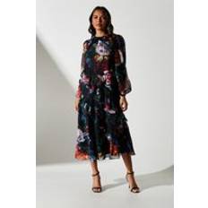 Clothing Coast Floral Maxi Dress With Lace Inserts - Black