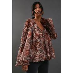 Ruffles Blouses Warehouse Chiffon Flounce Volume Sleeve Smock Top - Animal