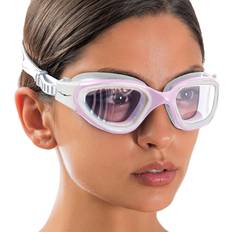 Red Swim Goggles AqtivAqua Swim Goggles Swimming Goggles for Adult Men Women Kids 6-14 Youth Girls Boys Childrens DX-C (White&Pink frame, Red case, Clear lens)