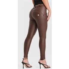 Faux Leather Mid Rise Trousers - Chocolate