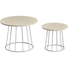 Vasagle Coffee Tables Vasagle Set of 2 Round Tables with Steel Frames, Natural Beige Coffee Table