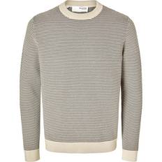 Herren - Leder Pullover Selected Gestreifter Rundhals Strickpullover