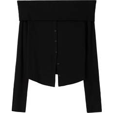 Bershka Bluser Bershka Sort Bardot-Top Med Knapper-Black