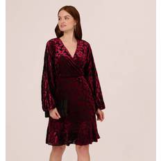 Sequins - Short Dresses Adrianna Papell Velvet Burnout Faux Wrap Dress - Burgundy/Black