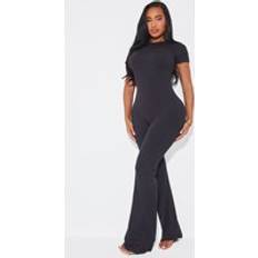 PrettyLittleThing Shape Black Sculpted Short Sleeve Jumpsuit