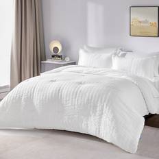 CozyLux California King Seersucker Comforter Set with Sheets 7-Pieces Bed Linen White (259.1x274.3cm)