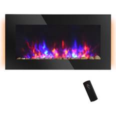 HOMCOM 36" Electric Wall-Mounted Fireplace with Flame Effect, 7 Color Background Light and Side Light, 1500W Black