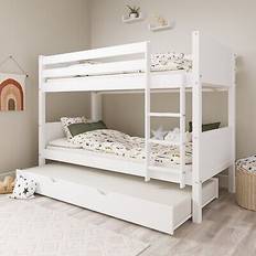 Single Detachable White Wooden With Trundle Bed And Ladder