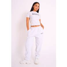 Public Desire Kaiia Logo Cuffed Joggers Light Grey Marl