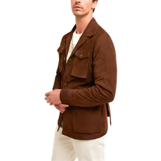 Mens Leather Wear Classic Suede Leather Safari Jacket - Dark Brown